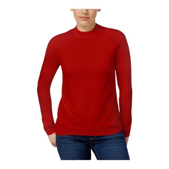 Karen Scott Petite Mock Neck Zip-Back Sweater Red Cherry PP NWT - Picture 1 of 9